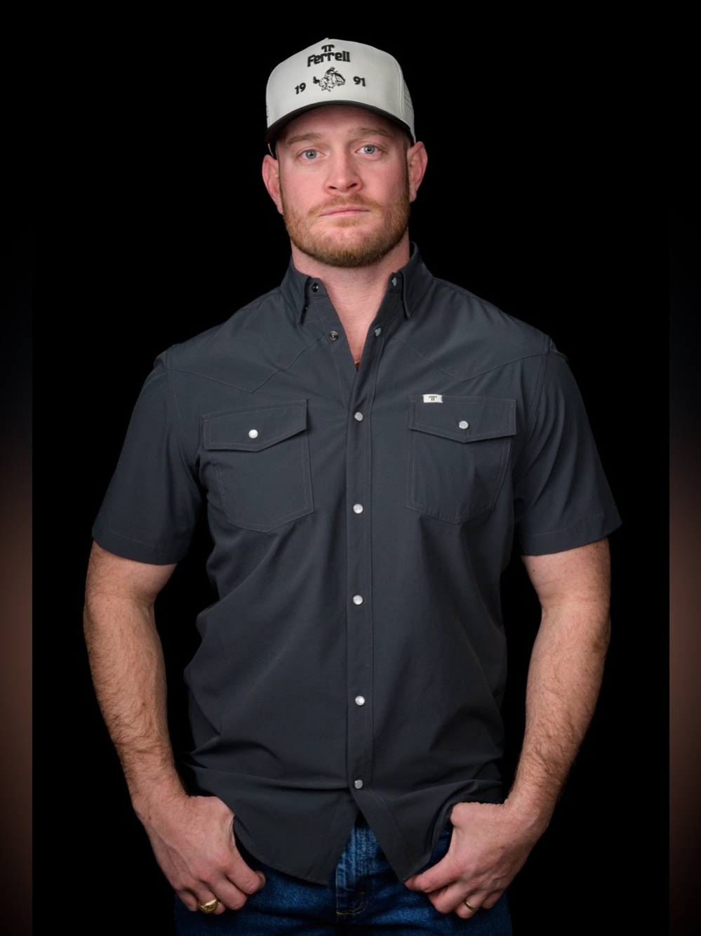 NWT Ferrell Grey Short Sleeve Pearl Snap Shirt By Western Vented  2XL